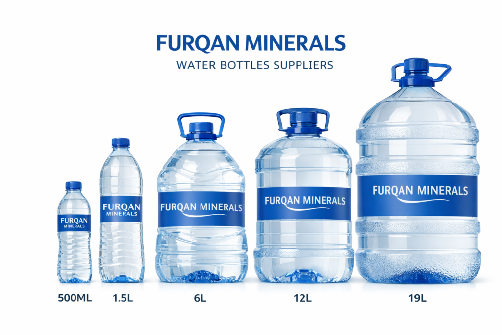 Mineral water bottles supplier providing high-quality bottled water containers in different sizes for commercial use
