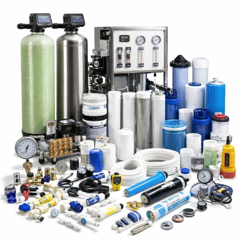 New RO plant with spare parts including filters, membranes, pumps and cartridges for water filtration systems in Pakistan